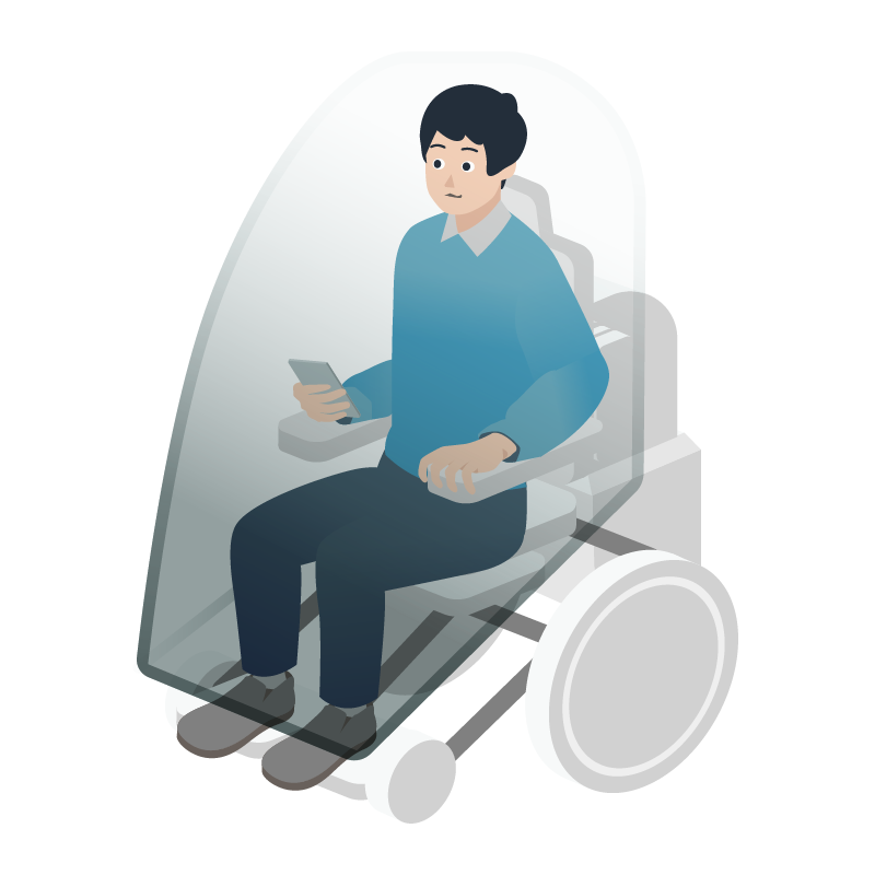 移乗ロボットつき電動車椅子に乗る人のイラスト 素材